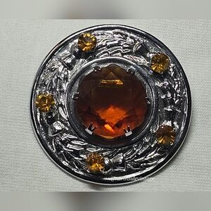 Vintage Silver Brooch with Amber Stones